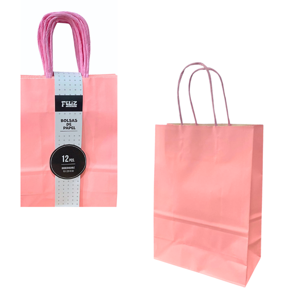 Bolsas De Papel Regalo Kraft Con Manilla Pack 12