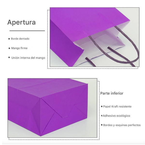 Bolsas De Papel Regalo Kraft Con Manilla Pack 12
