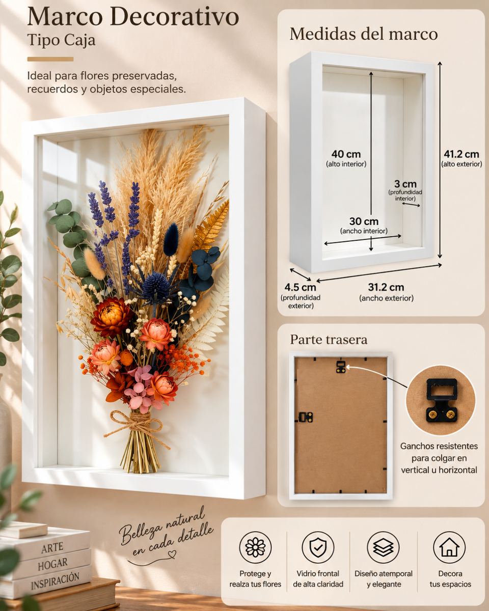 Marco Shadow Box Para Foto 30x40 Cm Profundidad 3 Cm Madera