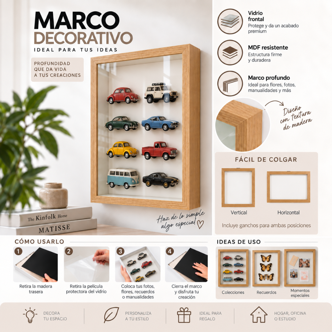 Marco Shadow Box Para Foto 30x40 Cm Profundidad 3 Cm Madera