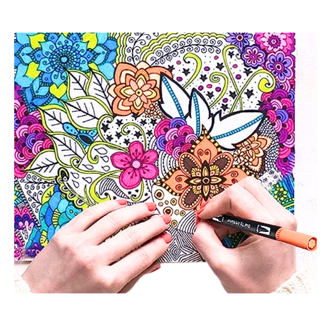 Set Mándalas 96 Dibujo + 12 Lápices Punta Pincel/tiralínea