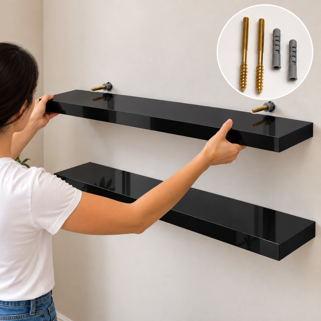 Repisas Flotantes De Pared MDF 60 Cm Negro Set 2 Unidades