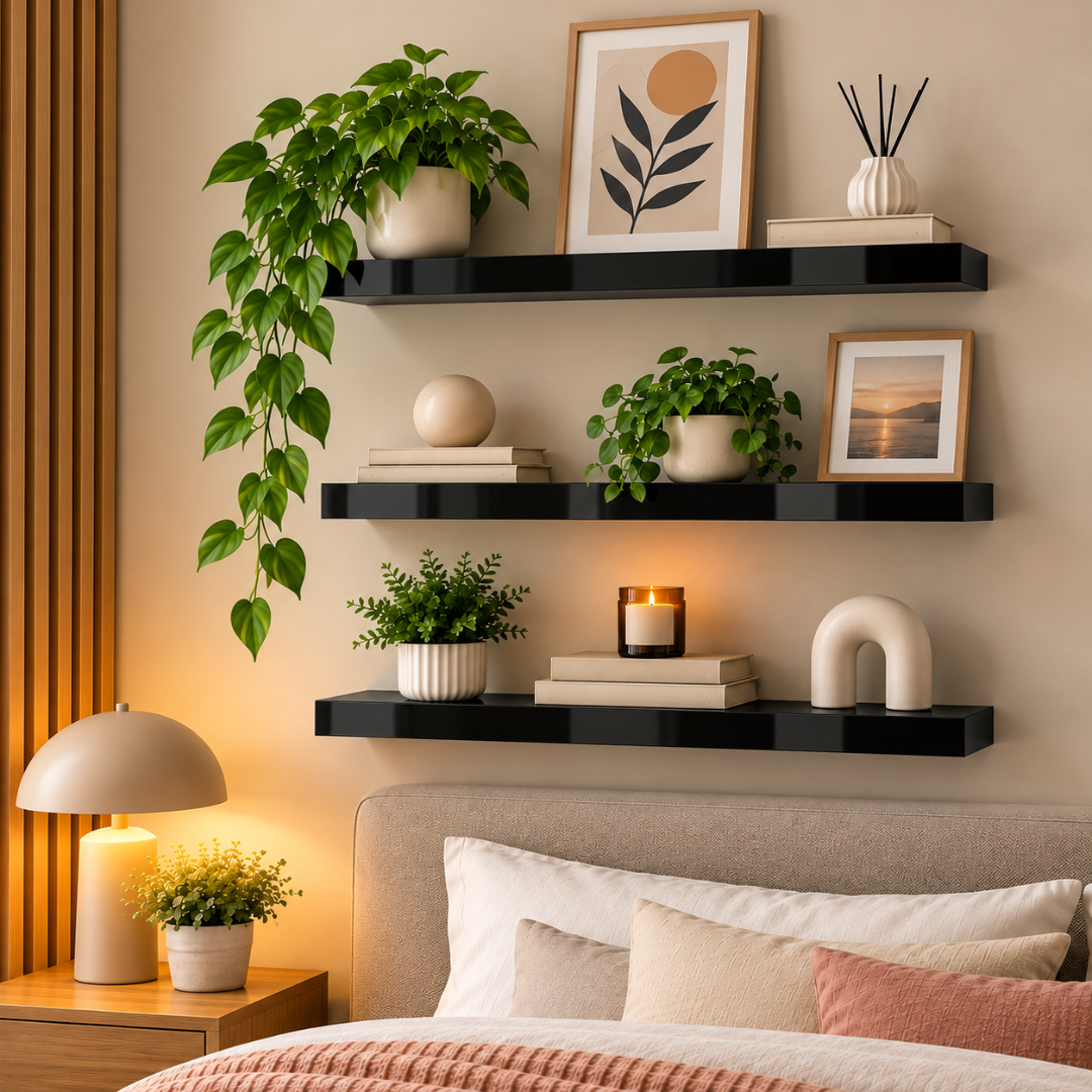 Repisas Flotantes De Pared MDF 60 Cm Negro Set 2 Unidades