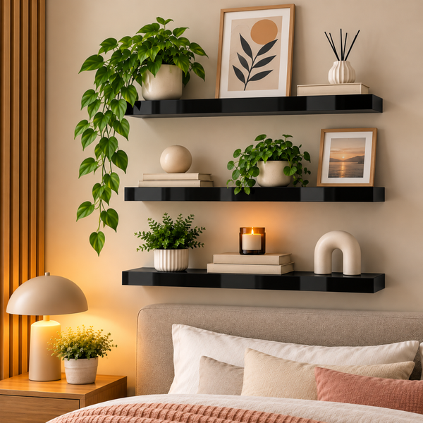 Repisas Flotantes De Pared MDF 60 Cm Negro Set 2 Unidades