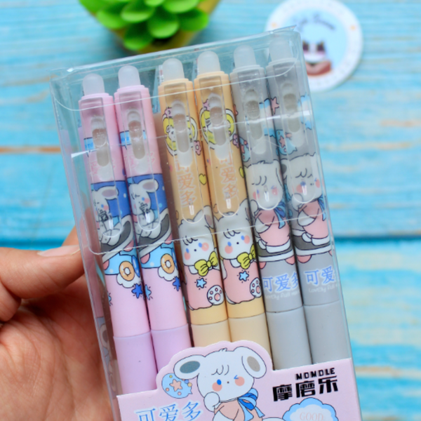 Pack 12 Lápices Tinta Gel 100% Borrable Diseño Kawaii