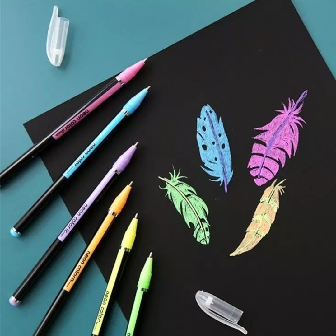 Cuaderno Hojas Negras + 12 Lápices Gel Colores Pasteles