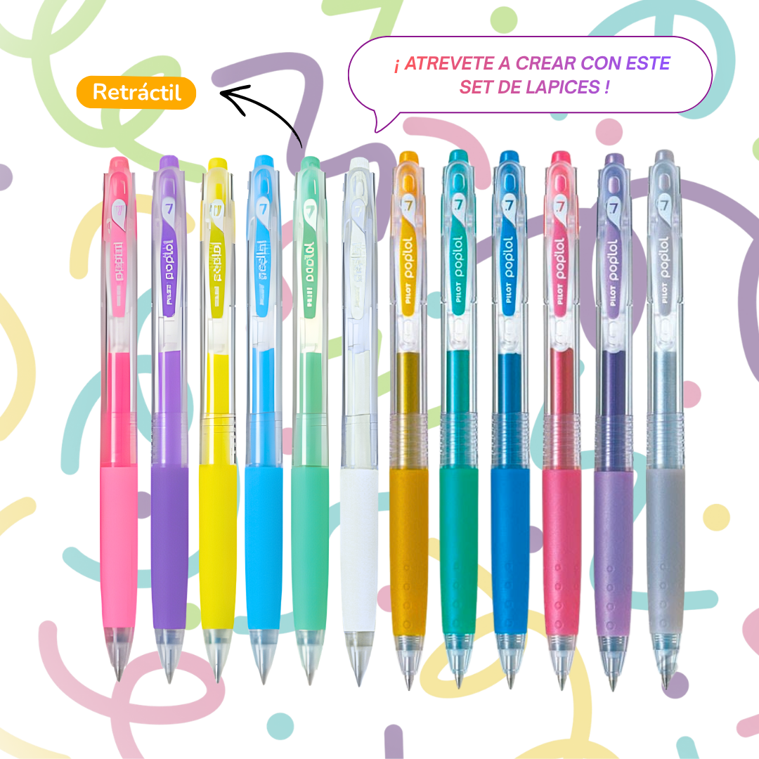 Lápices Tinta Gel 0.7mm Pilot Pop'lol Set De 12