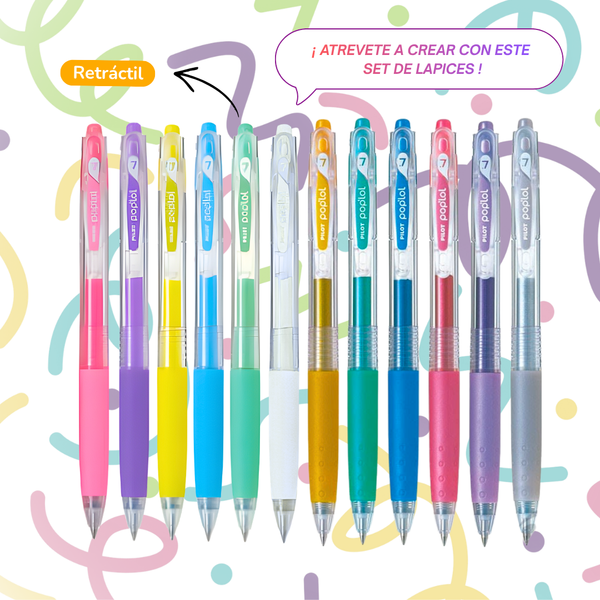 Lápices Tinta Gel 0.7mm Pilot Pop'lol Set De 12