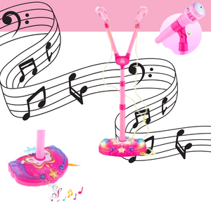 Micrófono Doble Star Party Con Pedestal Y Luces Karaoke Mp3