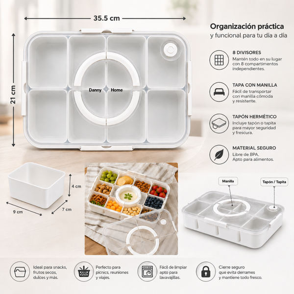 Contenedor Bandeja Divisora De Aperitivos Para Viajes