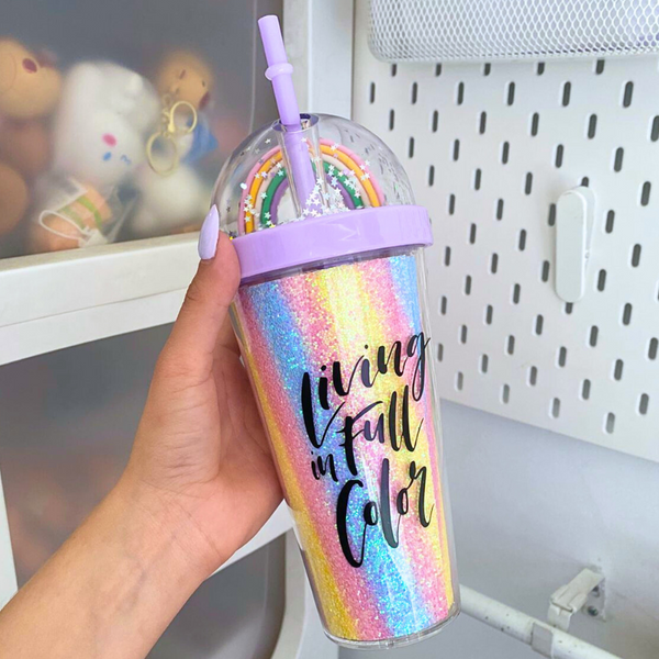 Vaso De Verano Con Bombilla Doble Acrílico Diseño Kawaii