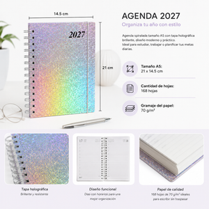 Agenda 2027 A5 Anillada Tapa Dura Planner Con Elástico