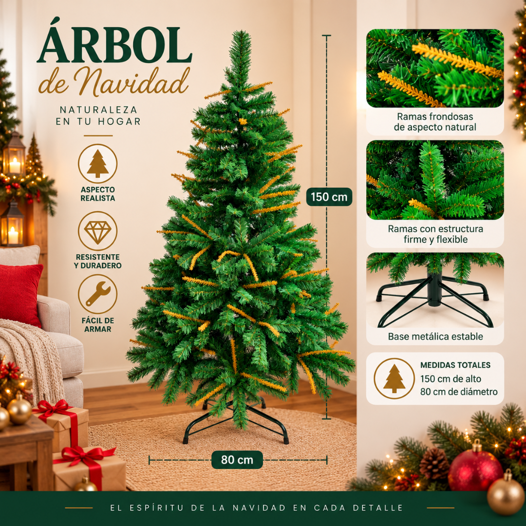 Árbol De Navidad Artificial 150 Cm Frondoso Desmontable