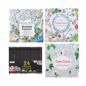 Mandalas 18 X18cm Para Colorear + Lápices Tiralínea 24 Color