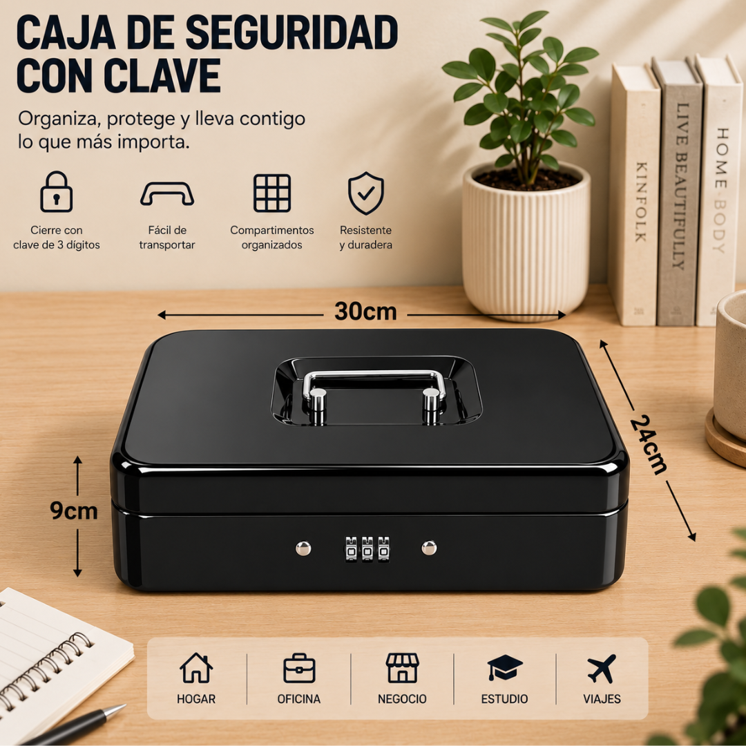 Caja Fuerte Dinero Metálica 30cm X 24cm Combinación Clave