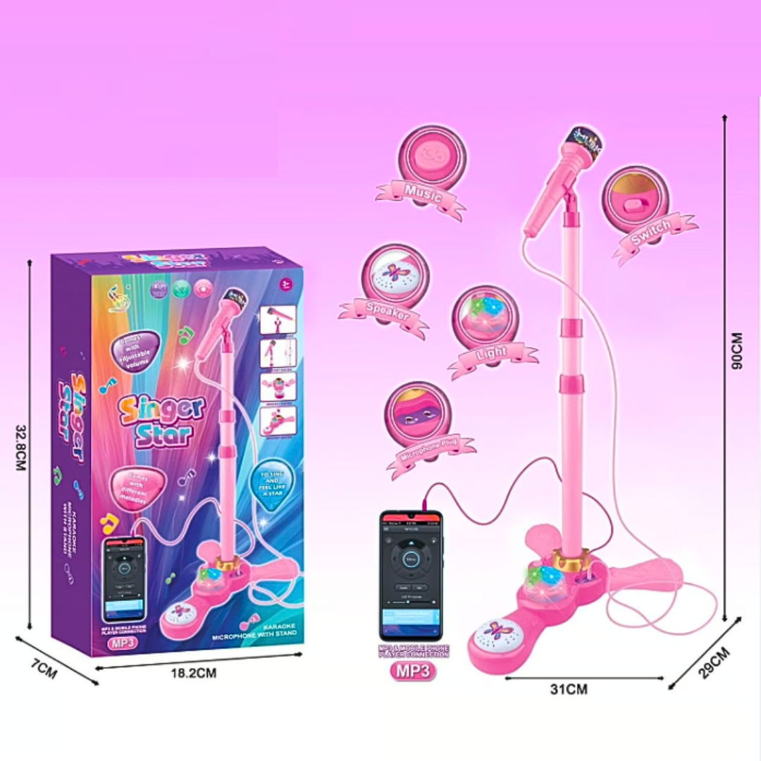 Micrófono Karaoke Infantil Con Luces Y Pedestal Juguete Mp3