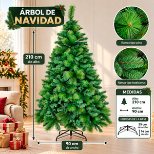 Árbol De Navidad Artificial 210Cm Frondoso Verde 2 Ramas