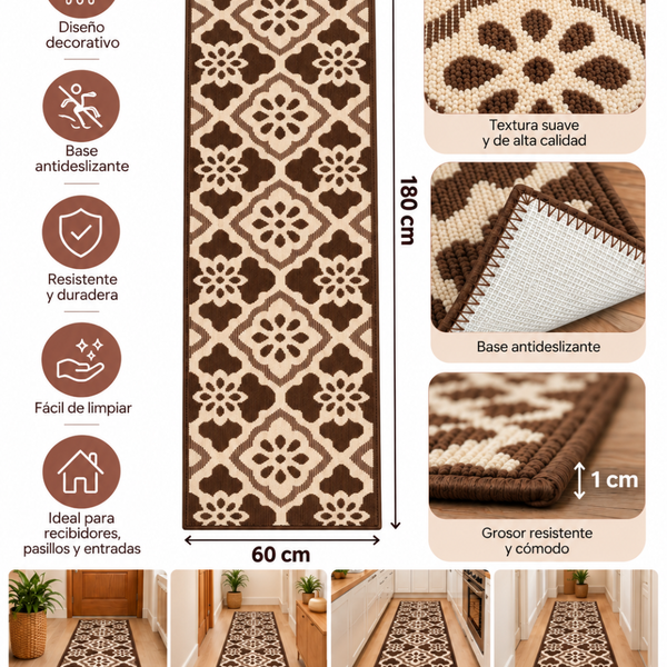 Alfombra Decorativa Antideslizante 180x60Cm Para Pasillo