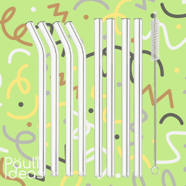 Bombillas De Vidrio Trasparente Set 6 Pajillas + 1 Cepillo