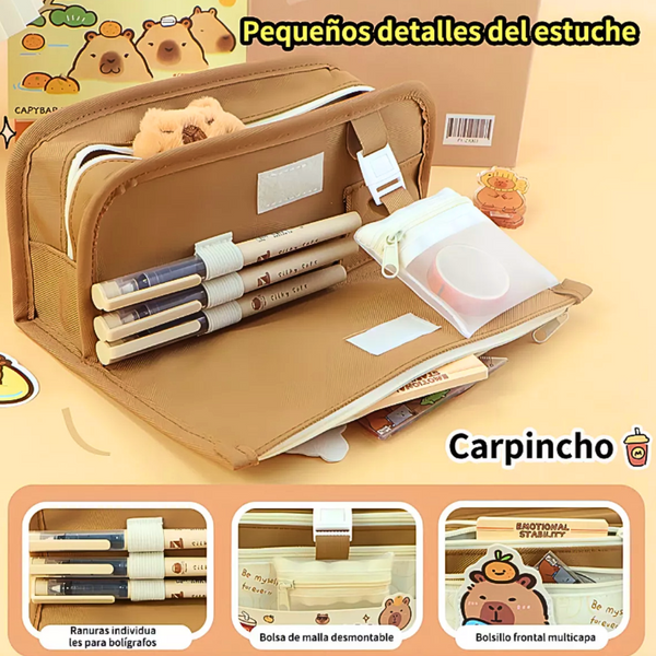 Estuche Grande Capibara Diseño Kawaii Multifuncional
