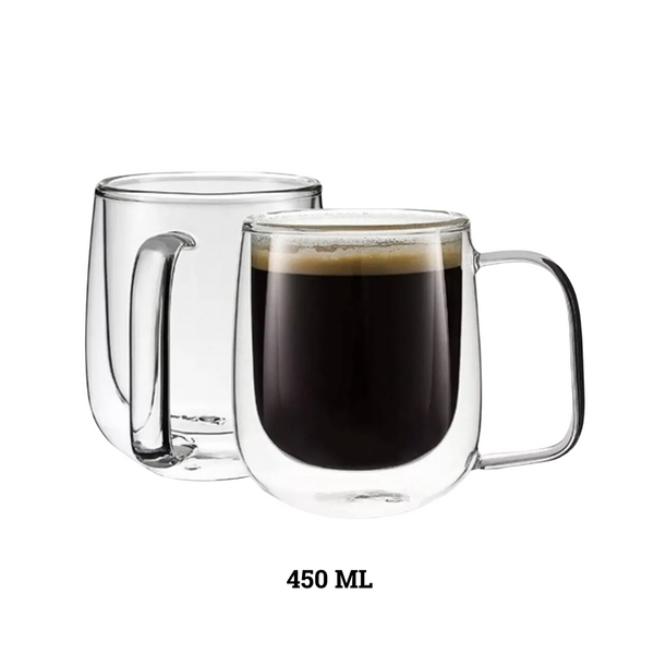 Set 2 Taza De Doble Cubierta De Vidrio Grandes 450ml Mug