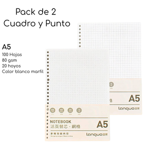 Pack De 2 Repuesto De Hojas Para Libreta Anillada A5 Mixto