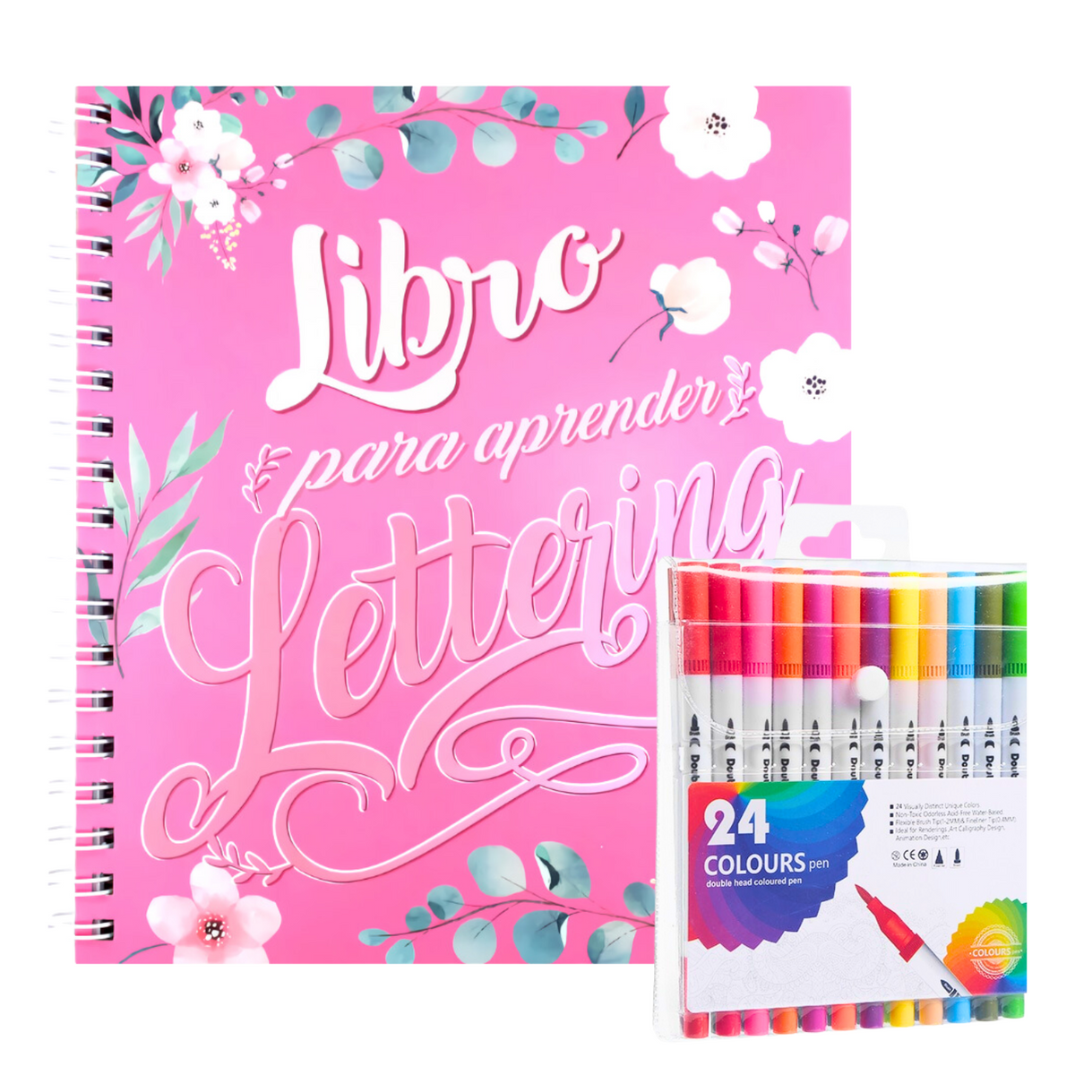 Set Lettering Libro 158 Páginas + 24 Plumones Doble Punta