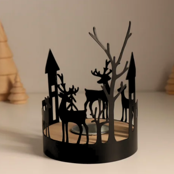 Portavela Navidad Negro Candelabro Decorativo Metal