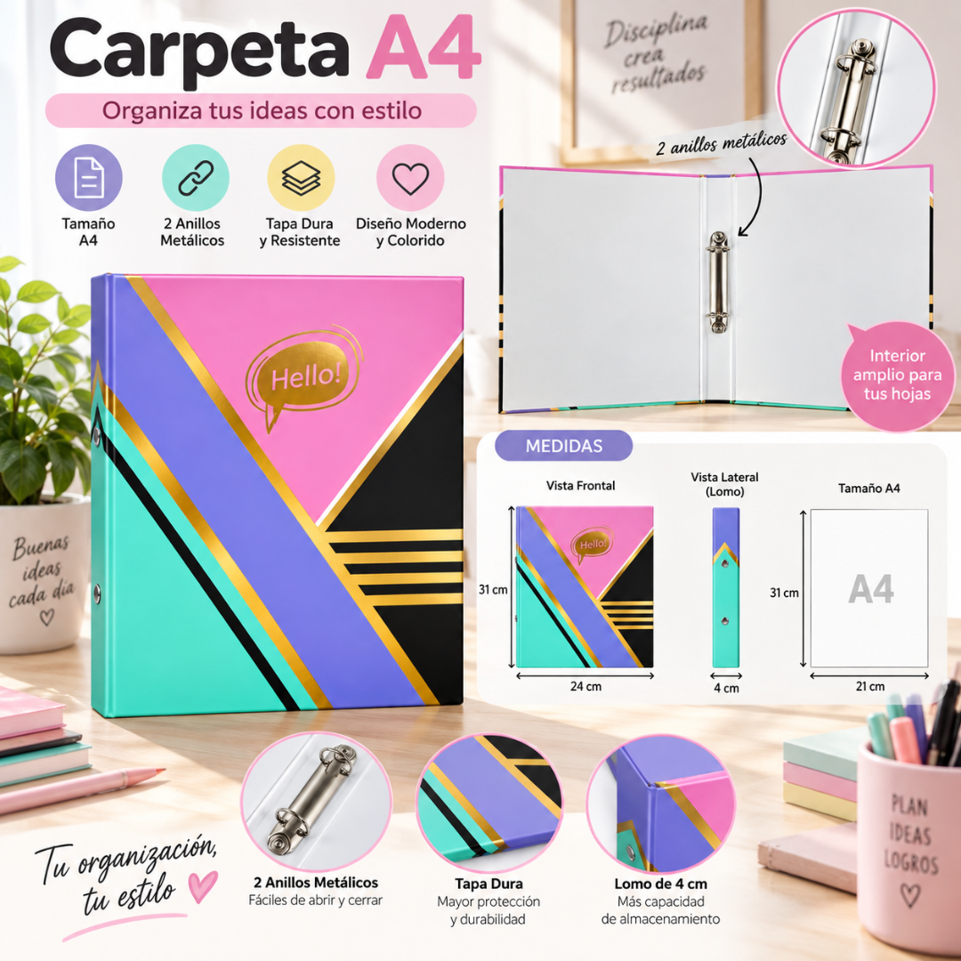 Archivador A4 Binder Carpeta Organizadora De 2 Anillos