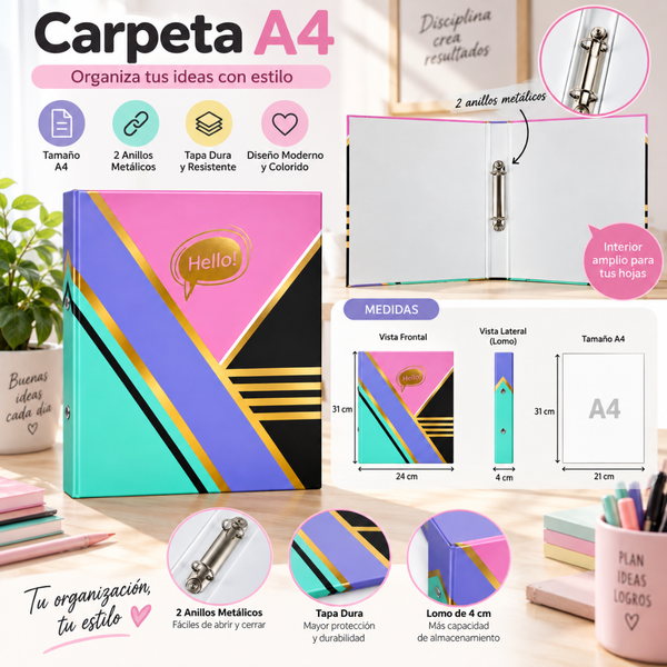 Archivador A4 Binder Carpeta Organizadora De 2 Anillos