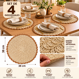 Individuales De Mesa Redondos Tejidos Set 4 Unidades 38cm