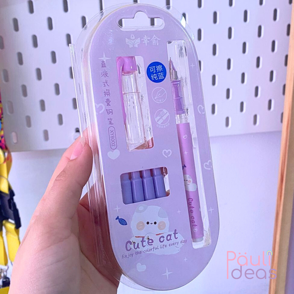 Pluma Estilográfica Recargable Con 4 Repuestos De Tinta