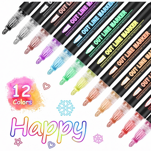 Set 12 Plumones Lettering Contorno Metalizado Outline