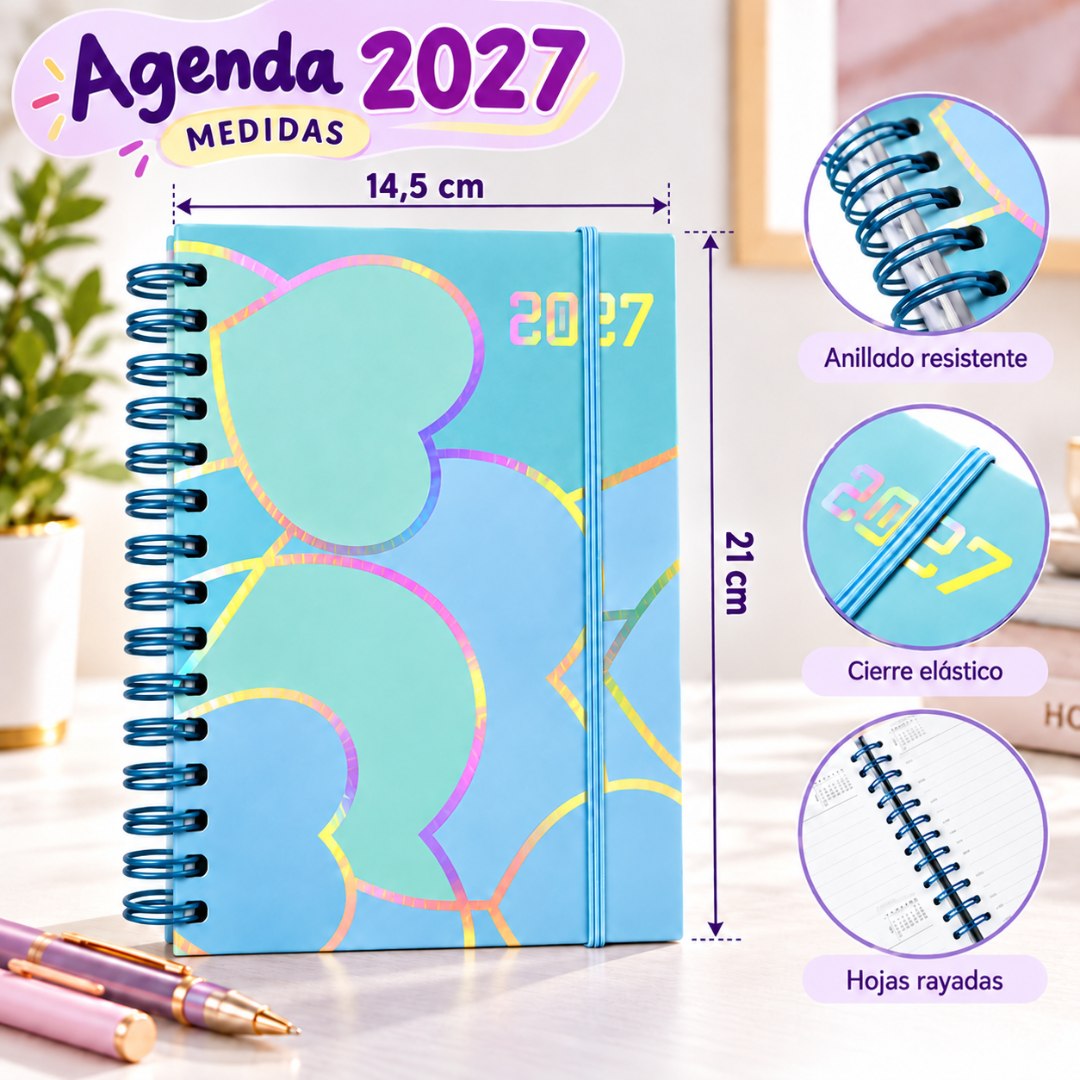 Agenda 2027 A5 Anillada Tapa Dura Planificador Diario Kawaii