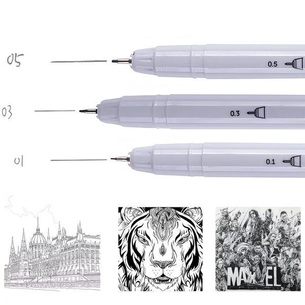Set 7 Lápices Tiralíneas Negros Fineliner