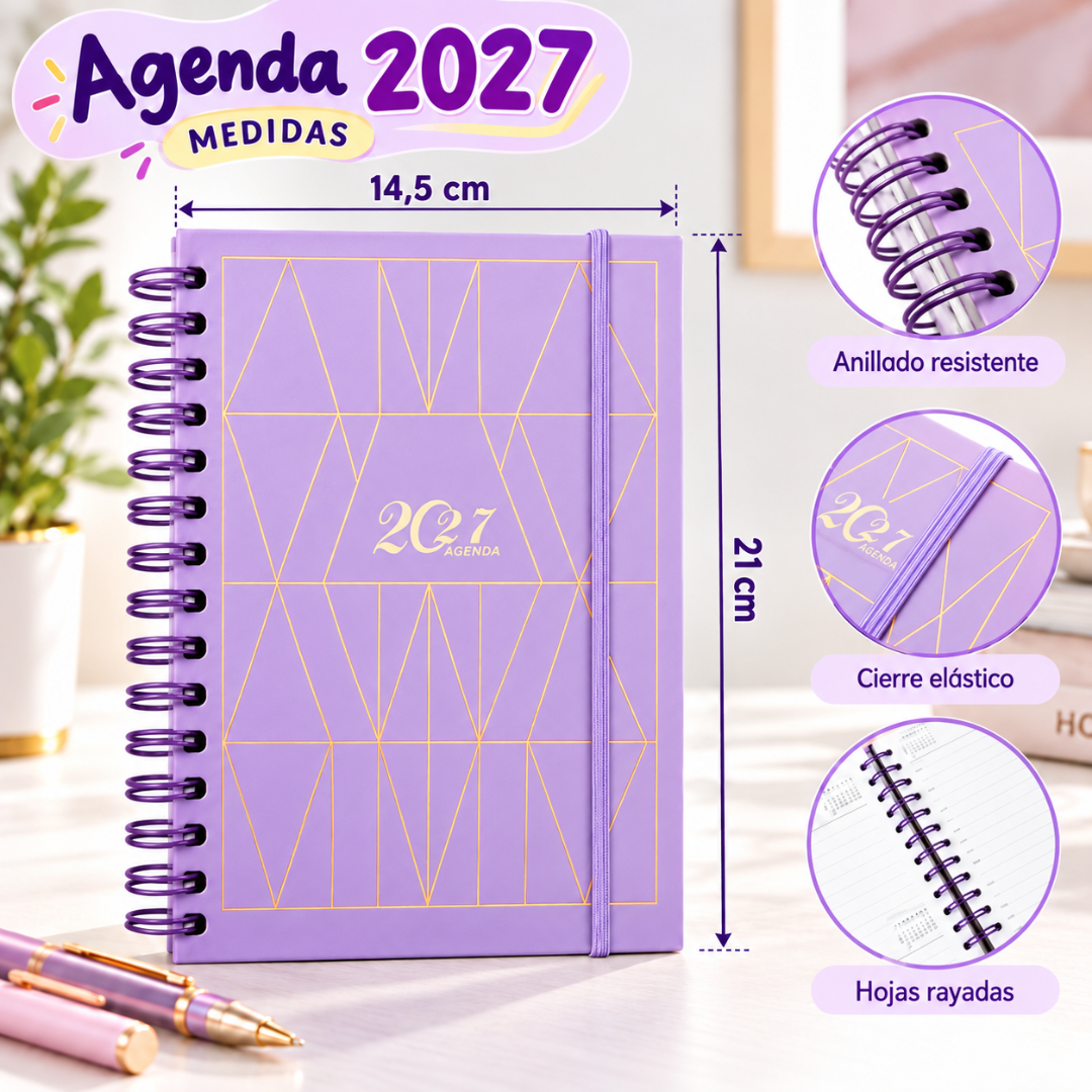 Agenda 2027 A5 Anillada Tapa Dura 168 Hojas Con Elástico