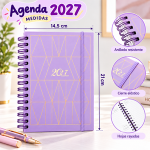 Agenda 2027 A5 Anillada Tapa Dura 168 Hojas Con Elástico