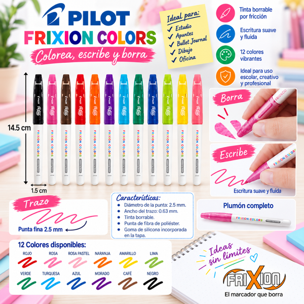 Marcadores Pilot Frixion Set 12 Colores Plumones Borrables