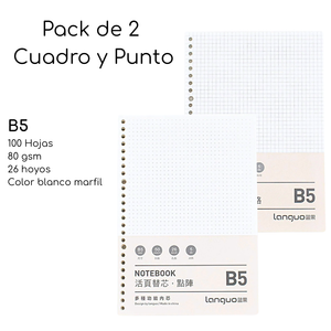 Pack De 2 Repuesto De Hojas Para Libreta Anillada B5 Mixto