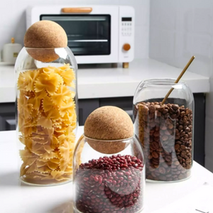 Contenedor De Vidrio Tapa De Corcho Esférica Set 3 Frascos