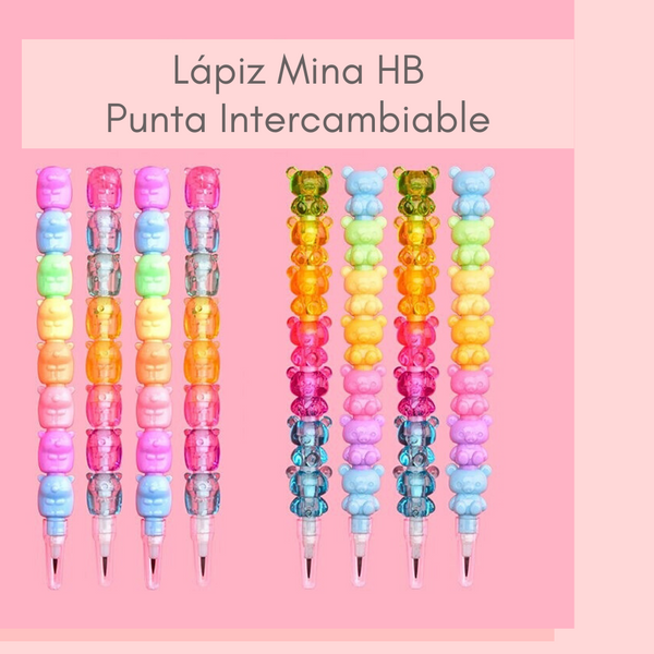 Set De 2 Lápices Mina Ositos Arcoiris Kawaii