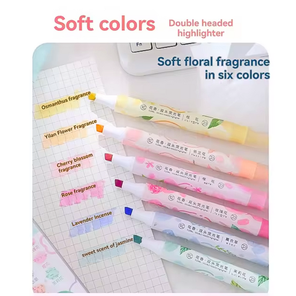 Destacadores Flúor Con Aroma Pack 6 Resaltadores Doble Punta