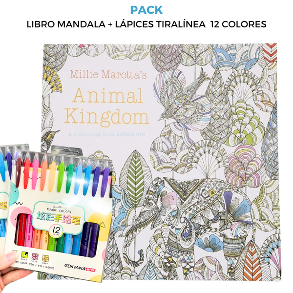 Set Mandala Para Colorear + Lápices Tiralinea 12 Colores