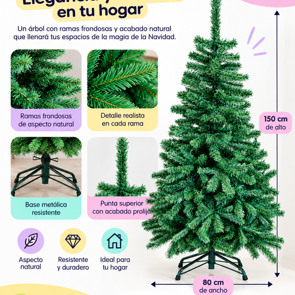 Árbol de Navidad Artificial 150 cm Ramas frondosas con Base Metálica