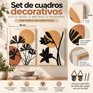 Cuadros Pinturas Decorativas Boho Abstractas 30x40 Cm Set 2