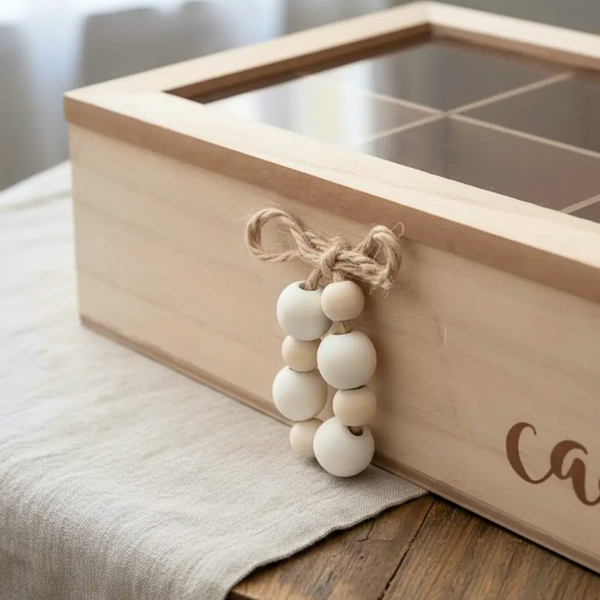 Caja Organizadora De Madera Para Té Con 6 Compartimientos