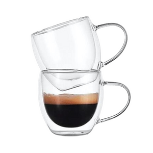 Set De 2 Tazas De Vidrio Doble Cubierta 80 Ml Mug