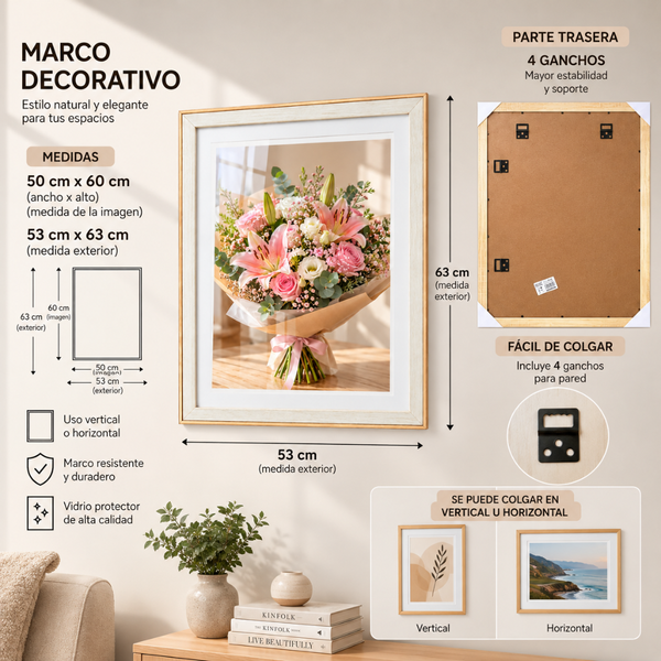 Marco Decorativo Para Fotos 50x60 Cm Cuadro Portarretrato