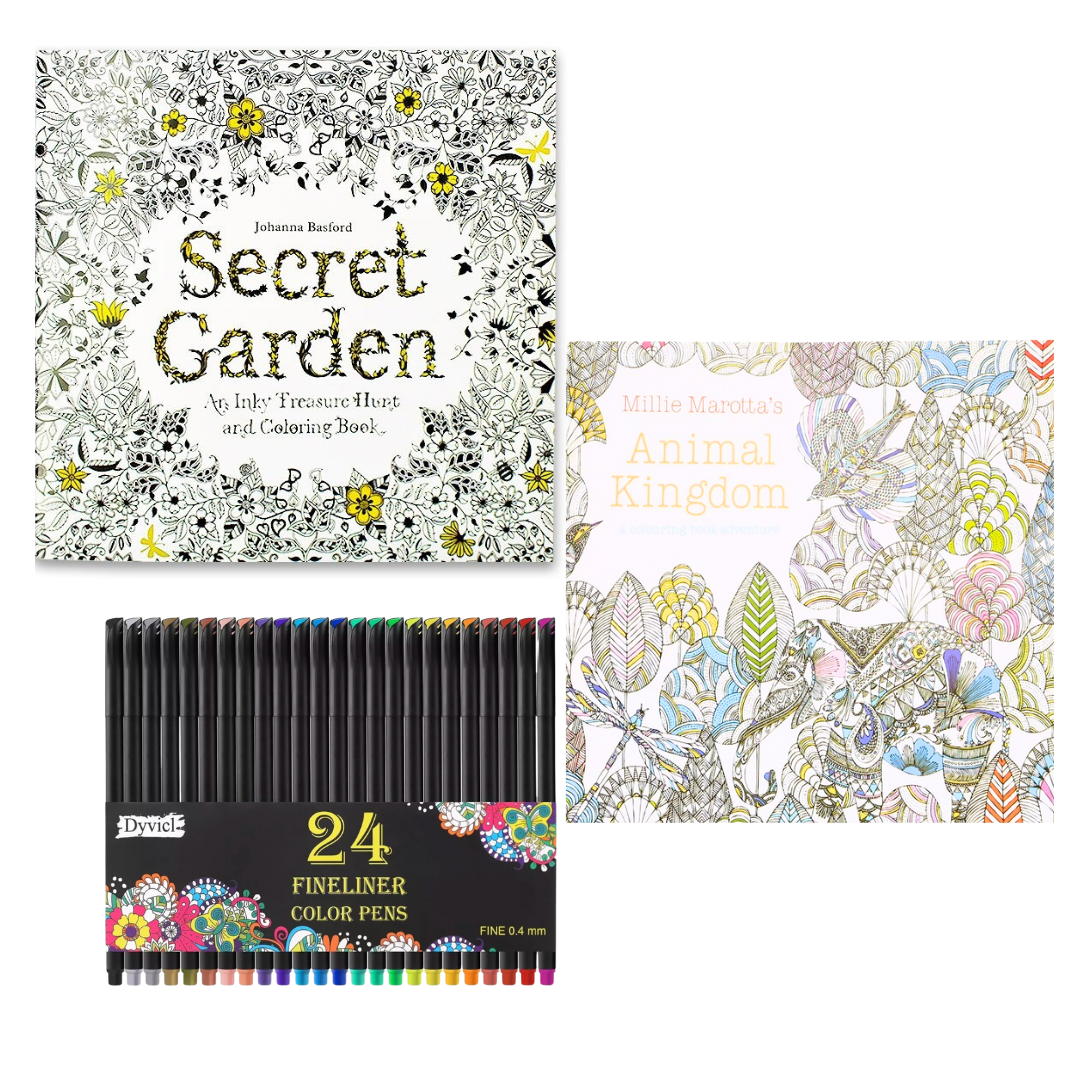 Set 2 Mandalas De 96 Dibujo + Lápices Tiralíneas 24 Colores