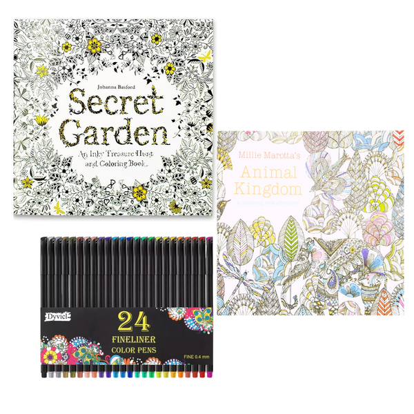 Set 2 Mandalas De 96 Dibujo + Lápices Tiralíneas 24 Colores